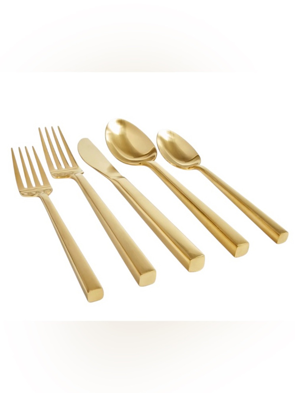 Pottery Barn Luna Gold Flatware 5 Piece Set Spoons Forks Knife Dinnerware NIB